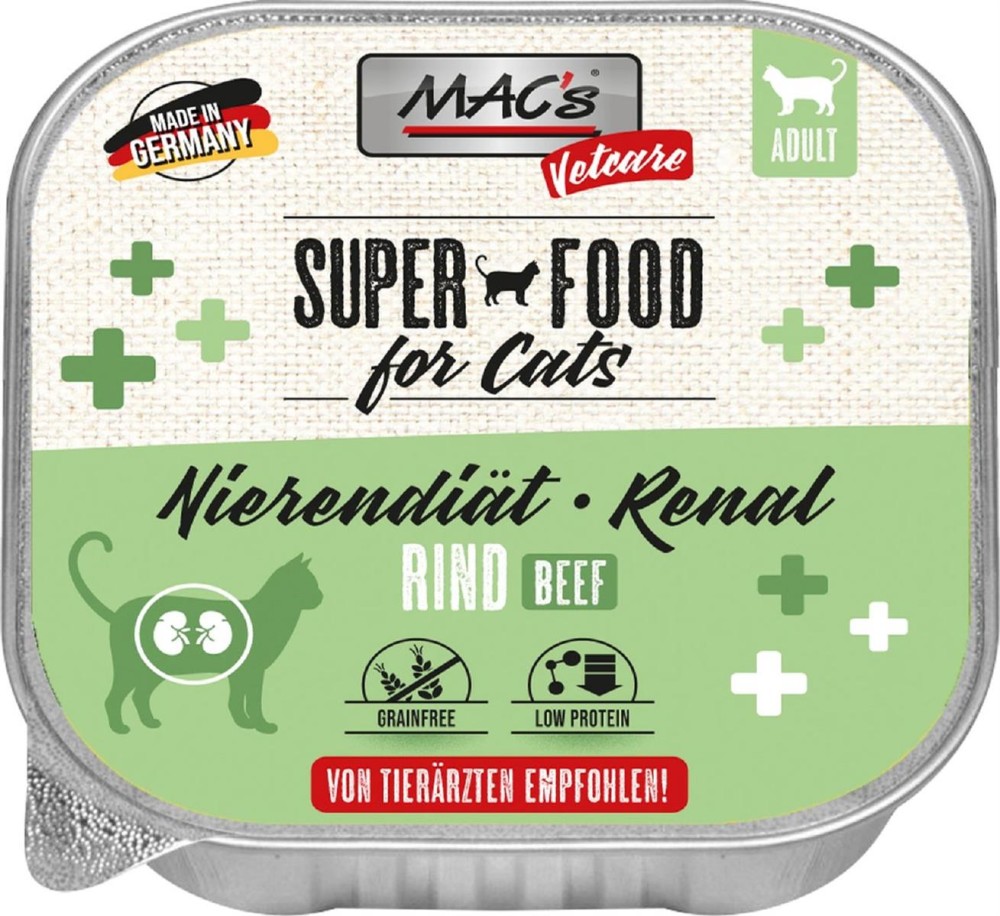 MAC'S Nassfutter NIERENDIT RIND vetcare 100g fr Katzen getreidefrei, 1,25