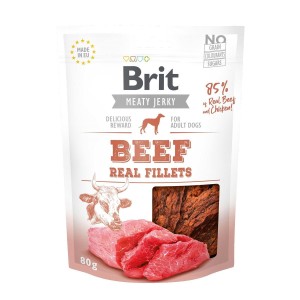BRIT Snack MEAT JERKY Rind- Hähnchenfilets 80g luftgetrocknet 85% für Hunde