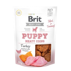 BRIT Snack MEAT JERKY Truthahn-Taler 80g luftgetrocknet 85% Fleisch für Welpen