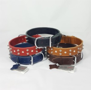 Savelli-Pet Halsband Echtleder abgerundete Nieten 39,5cm - 48,5cm für Hunde