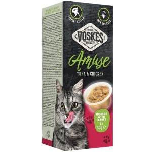 VOSKES Katzensnack AMUSE Mousse mit Stückchen Thunfisch & Huhn grainfree 7 x 30g