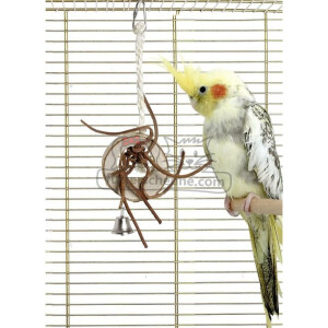 KARLIE Naturspielzeug Holzring mit Lederbänder und Glöckchen für Vögel 7,5cm